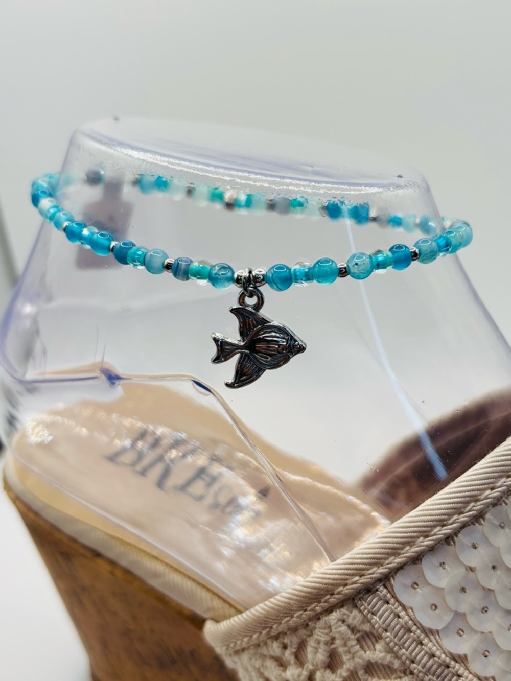 *ANKLET* Silver Cute Fish with Stone & Crystal Stretchy Anklet - Picture 4 of 7